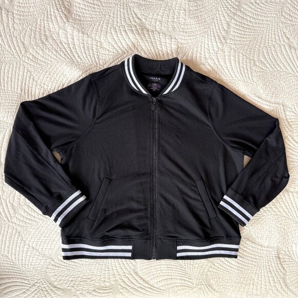Torrid French Terry Long Sleeve Active Preppy Varsity Bomber Jacket Size 14-16 - Picture 1 of 12